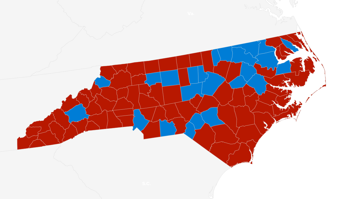 North Carolina red and blue map